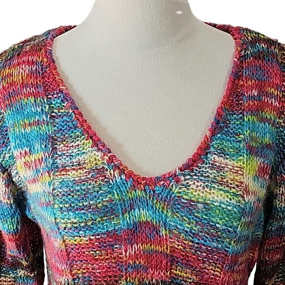 Bobbie Brooks Womens Sz L Colorful V-Neck Pockets Lagenlook Y2K Artsy Sweater - Picture 4 of 12